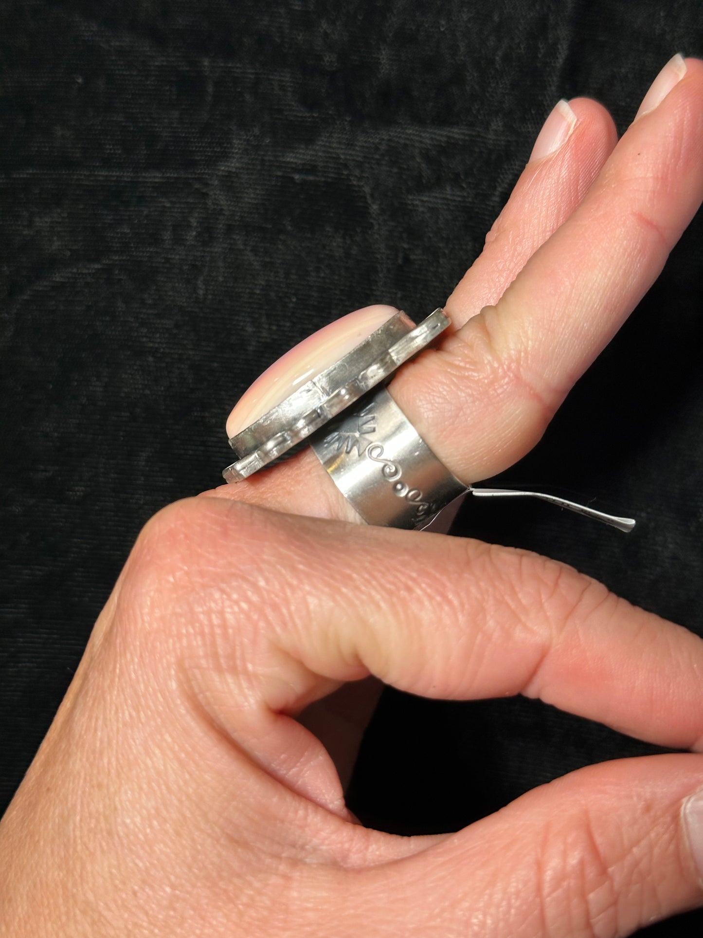 Adjustable Pink Conch Shell Ring by T. Nez Sr., Navajo made (Fits Sizes 6.0-9.0)