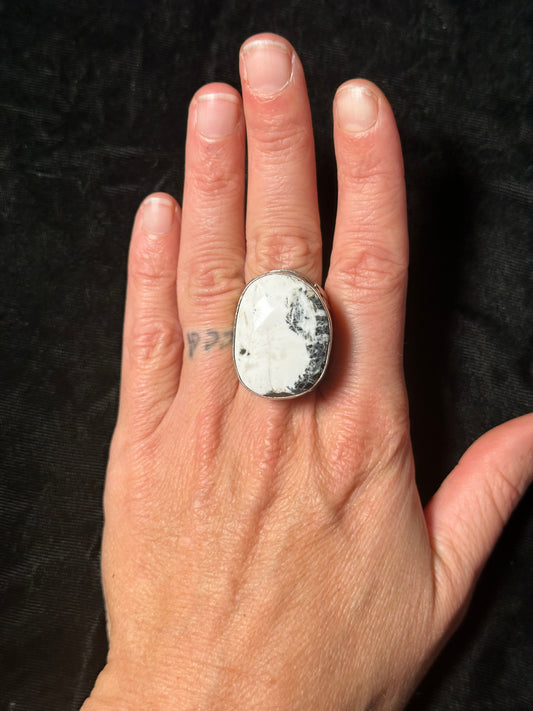 White Buffalo and Sterling Silver Ring by Edaki Zuni (Size 9.0)