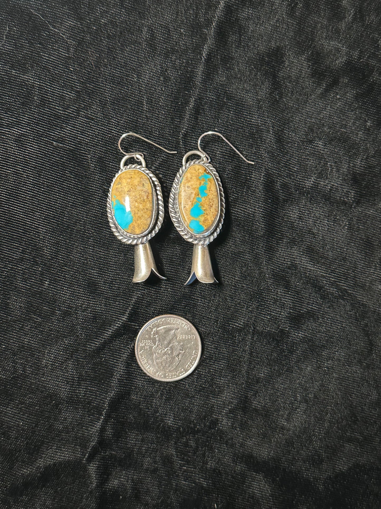 Boulder Turquoise Blossom Earrings by Gilbert Nez, Navajo made
