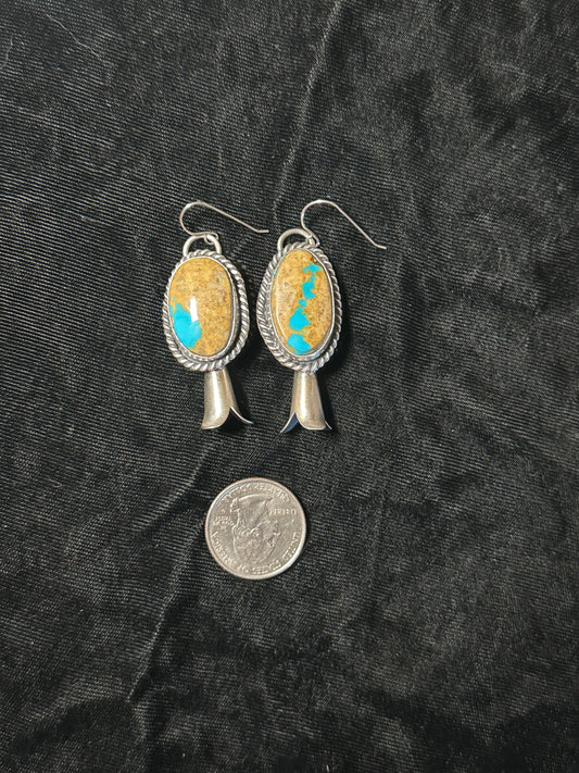 Boulder Turquoise Blossom Earrings by Gilbert Nez, Navajo made