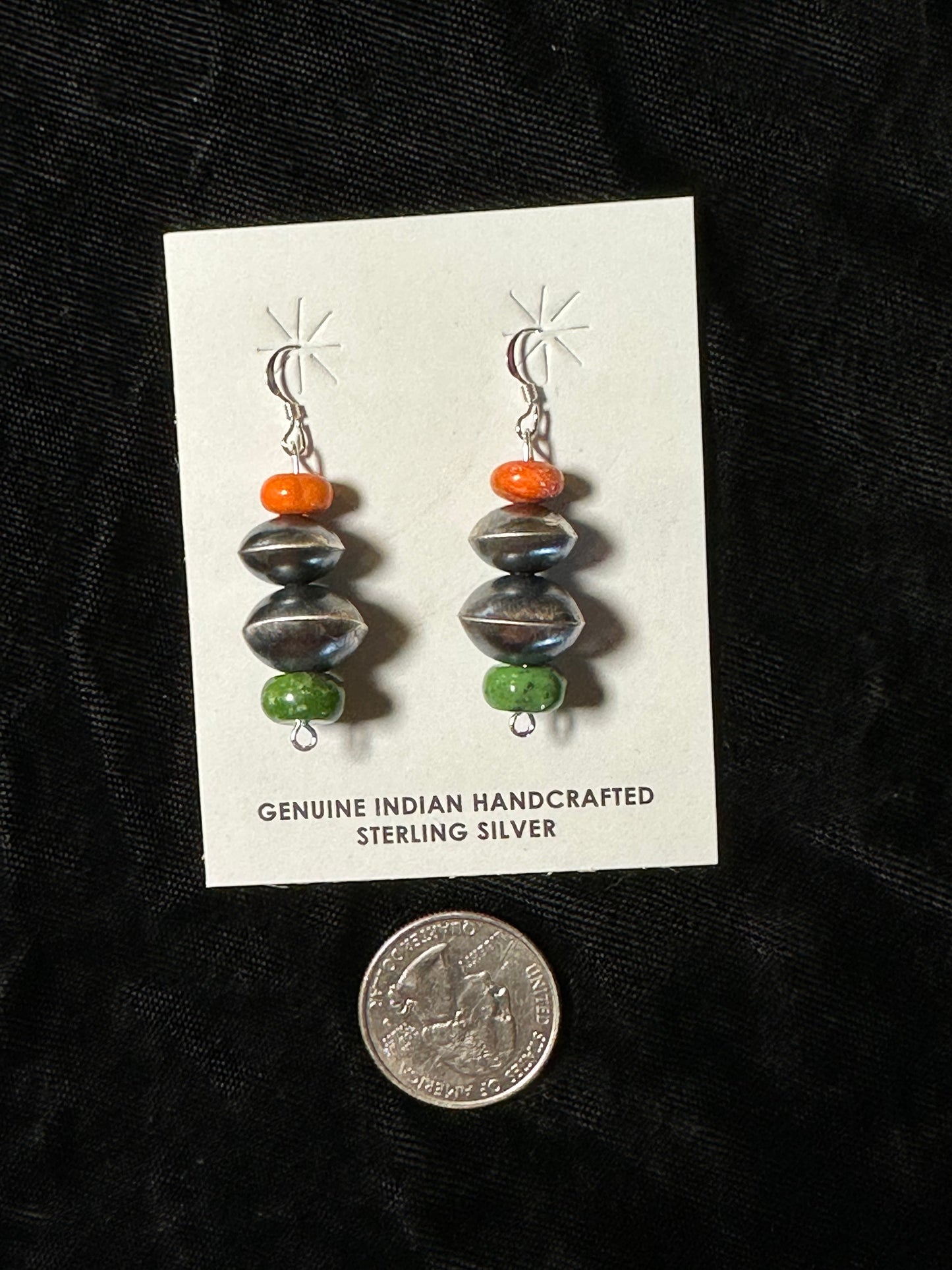 Handmade Navajo Saucers with Orange and Green Dangle Earrings