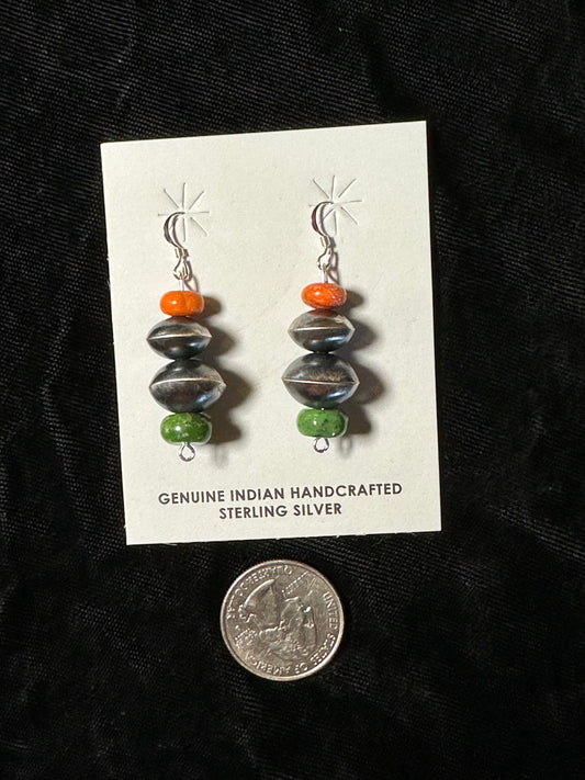 Handmade Navajo Saucers with Orange and Green Dangle Earrings