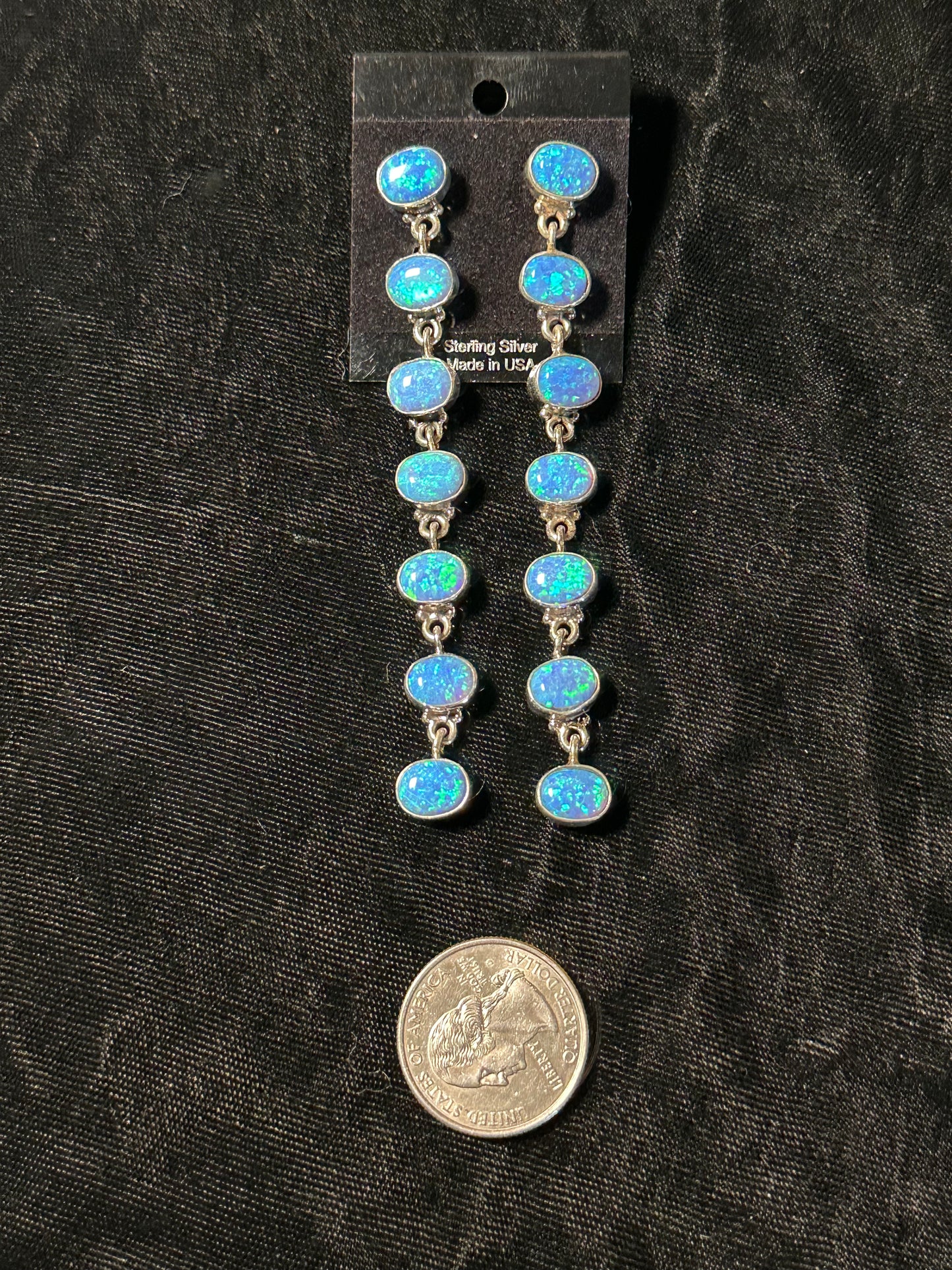 Blue Opal 7 Stone Dangle Earrings