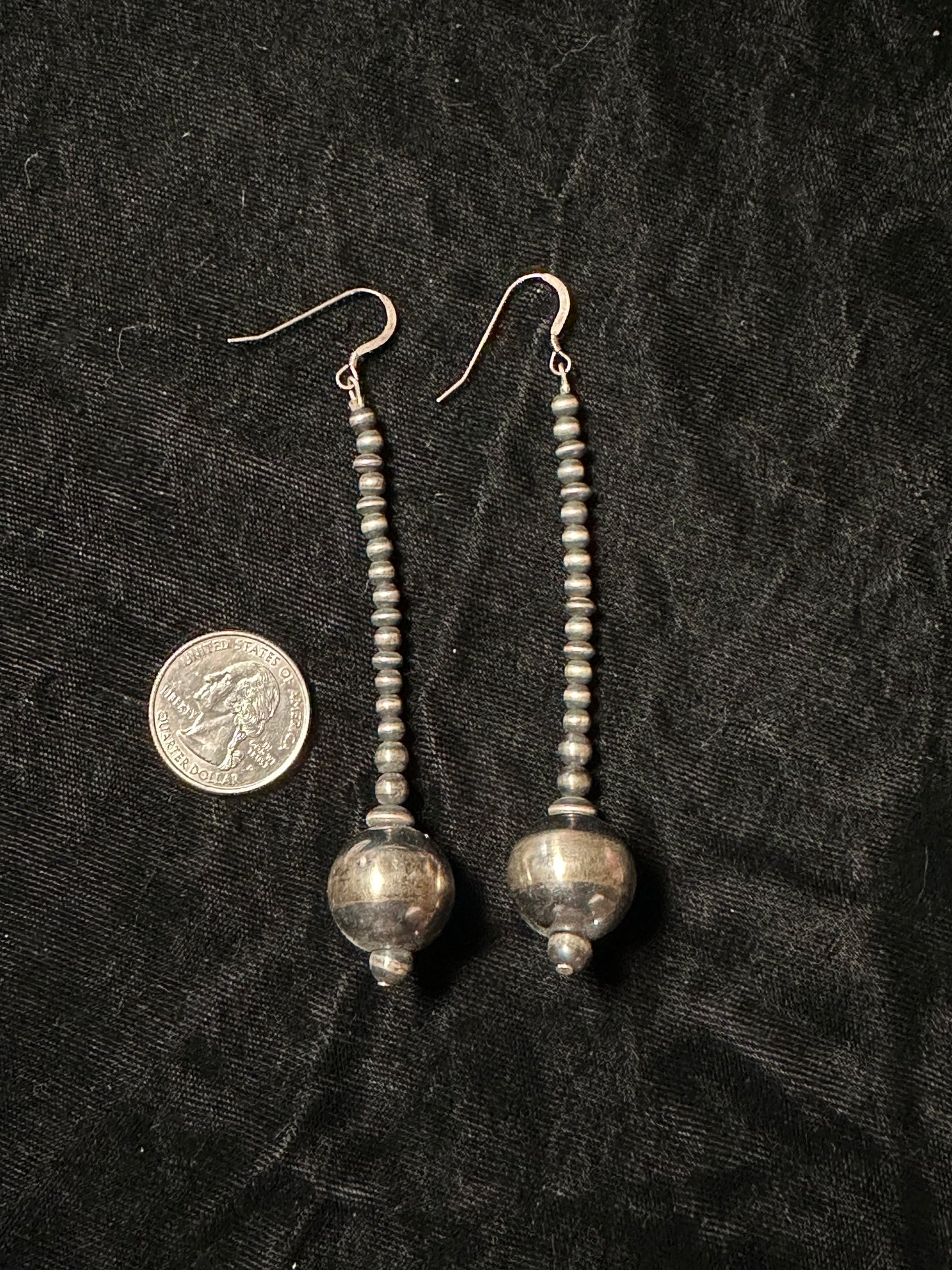 Navajo Pearl Dangle Earrings 4" long, 4mm-18mm