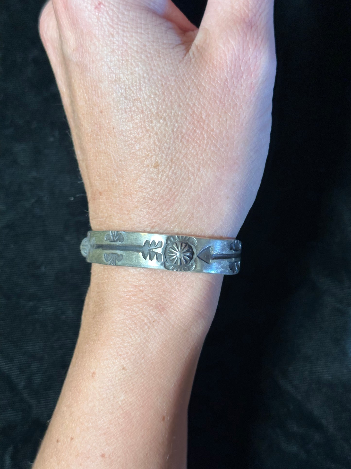 Heavy Sterling Silver Stamped Cuff by Elvira Bill, Navajo made