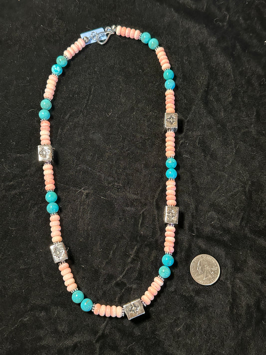 10mm Turquoise Beads and 8mm Conch Shell Beaded Necklace