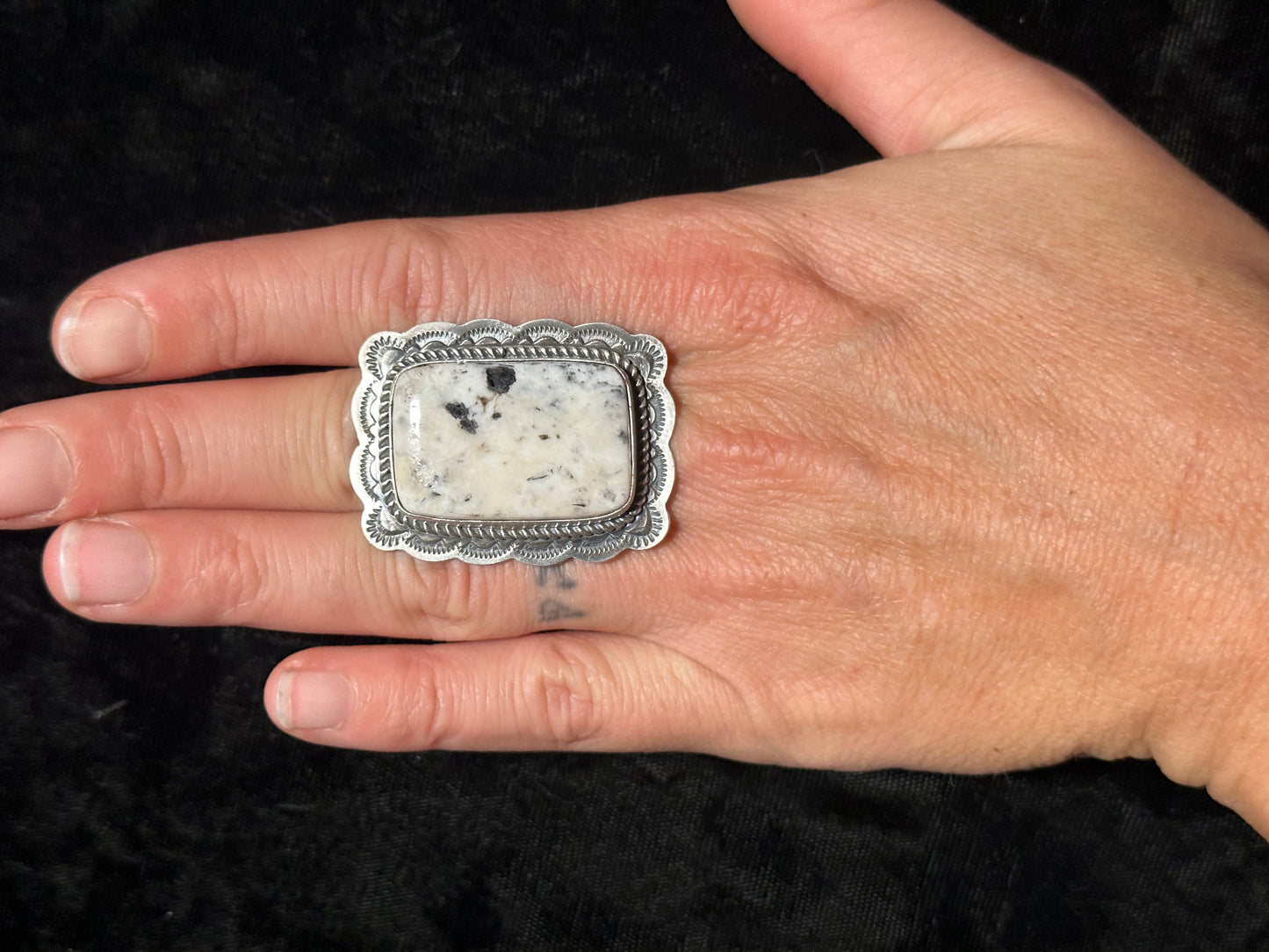 White Buffalo Rectangle Ring Navajo