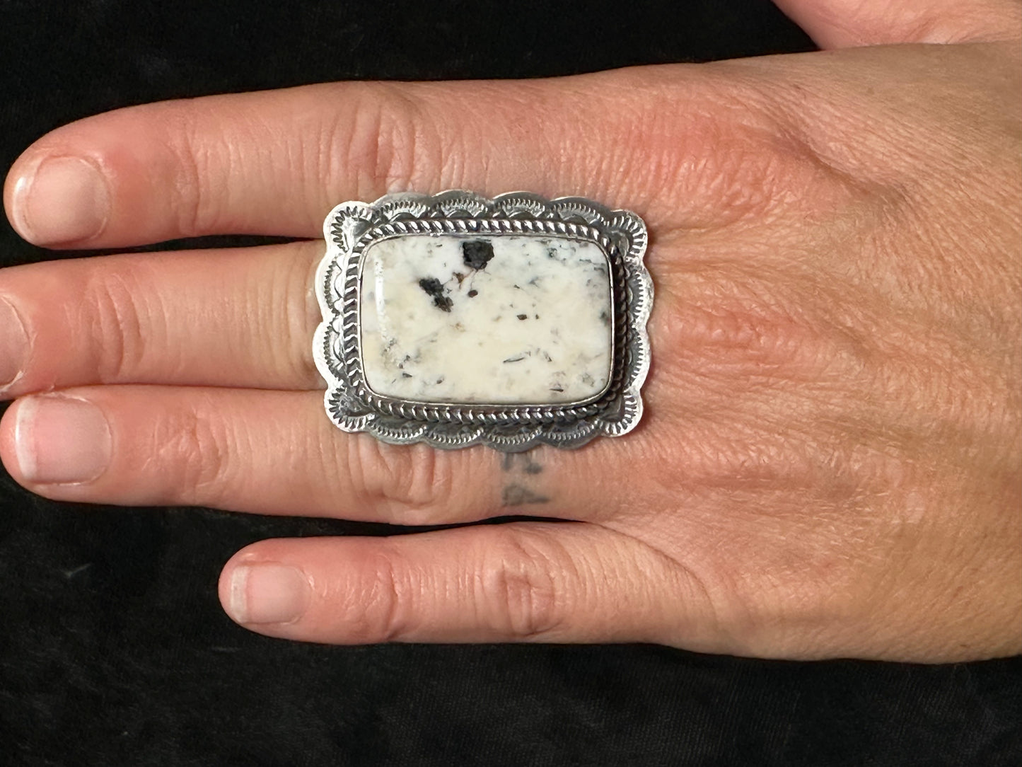 White Buffalo Rectangle Ring Navajo