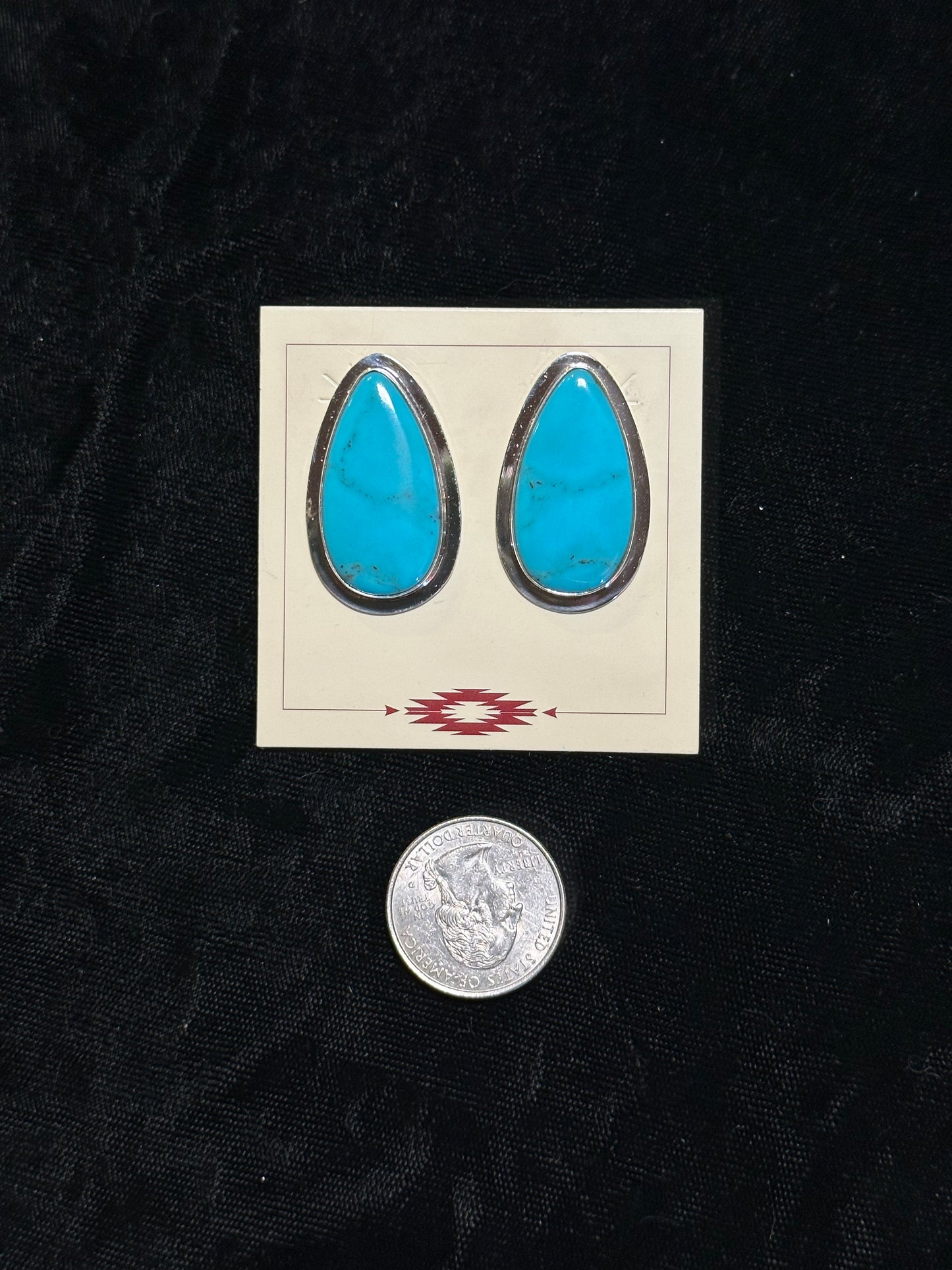 Kingman Turquoise Teardrop Earrings by Marie Jackson, Navajo