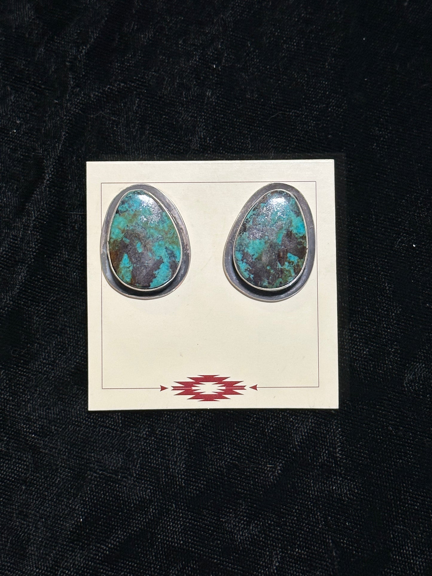 Kingman Turquoise Oval Post Earrings by Marie Jackson, Navajo