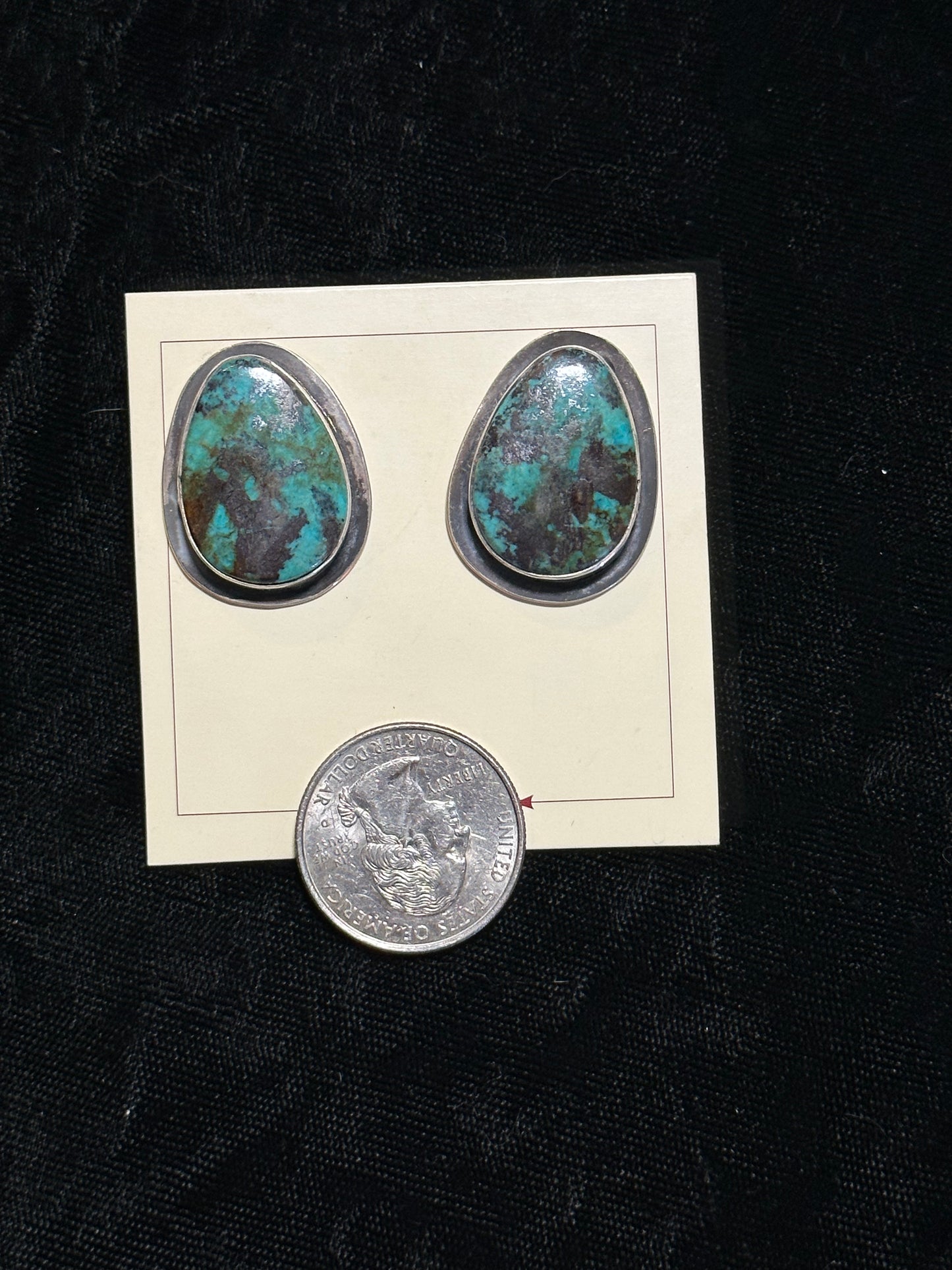 Kingman Turquoise Oval Post Earrings by Marie Jackson, Navajo