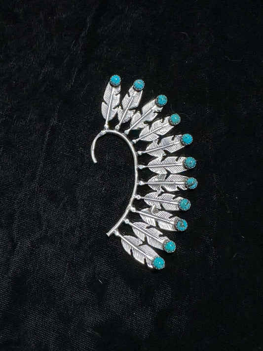 Left Ear Kingman Turquoise Headdress Cuff, Navajo