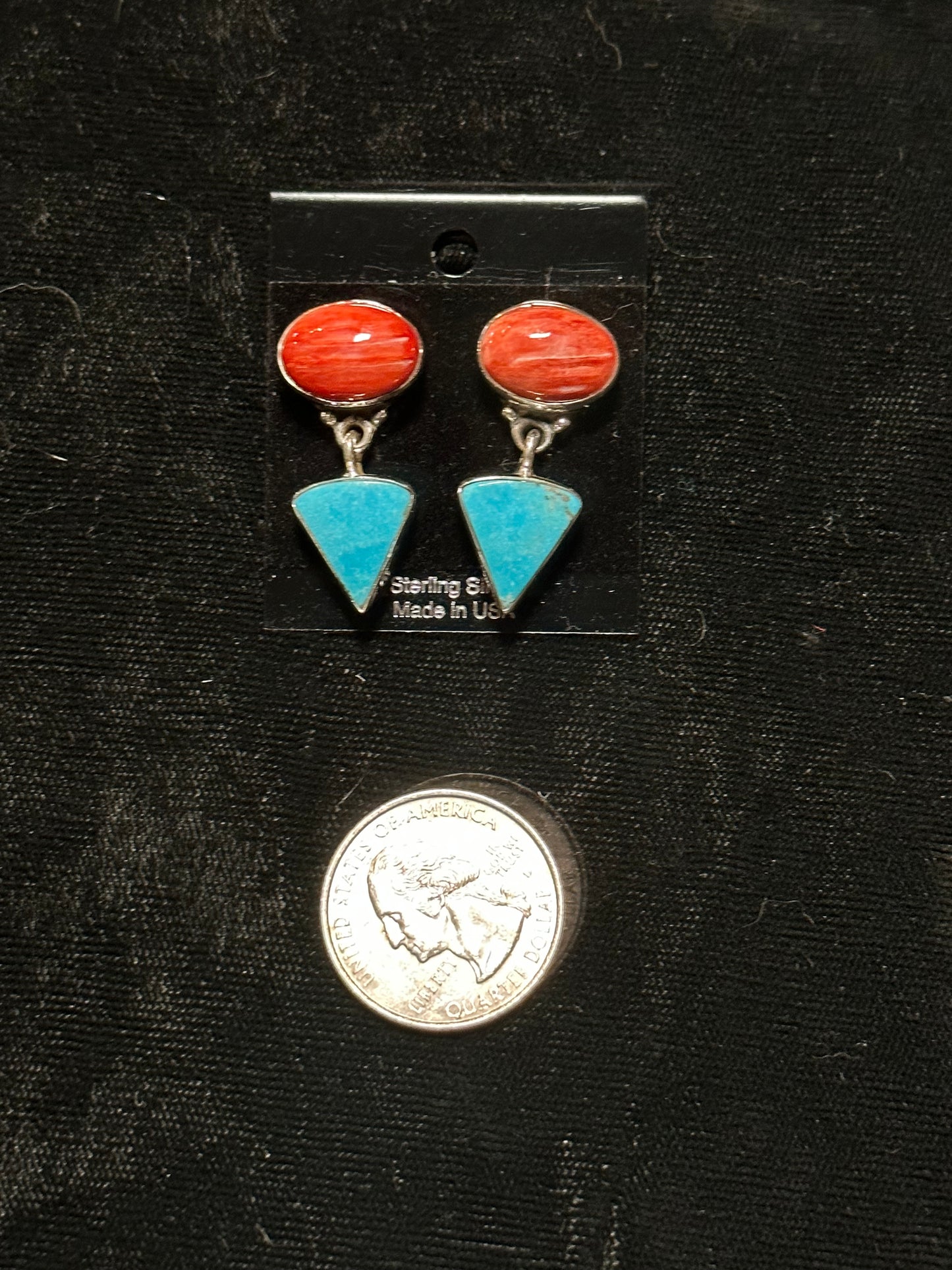 Red Spiny Oyster and Turquoise Dangle Earrings