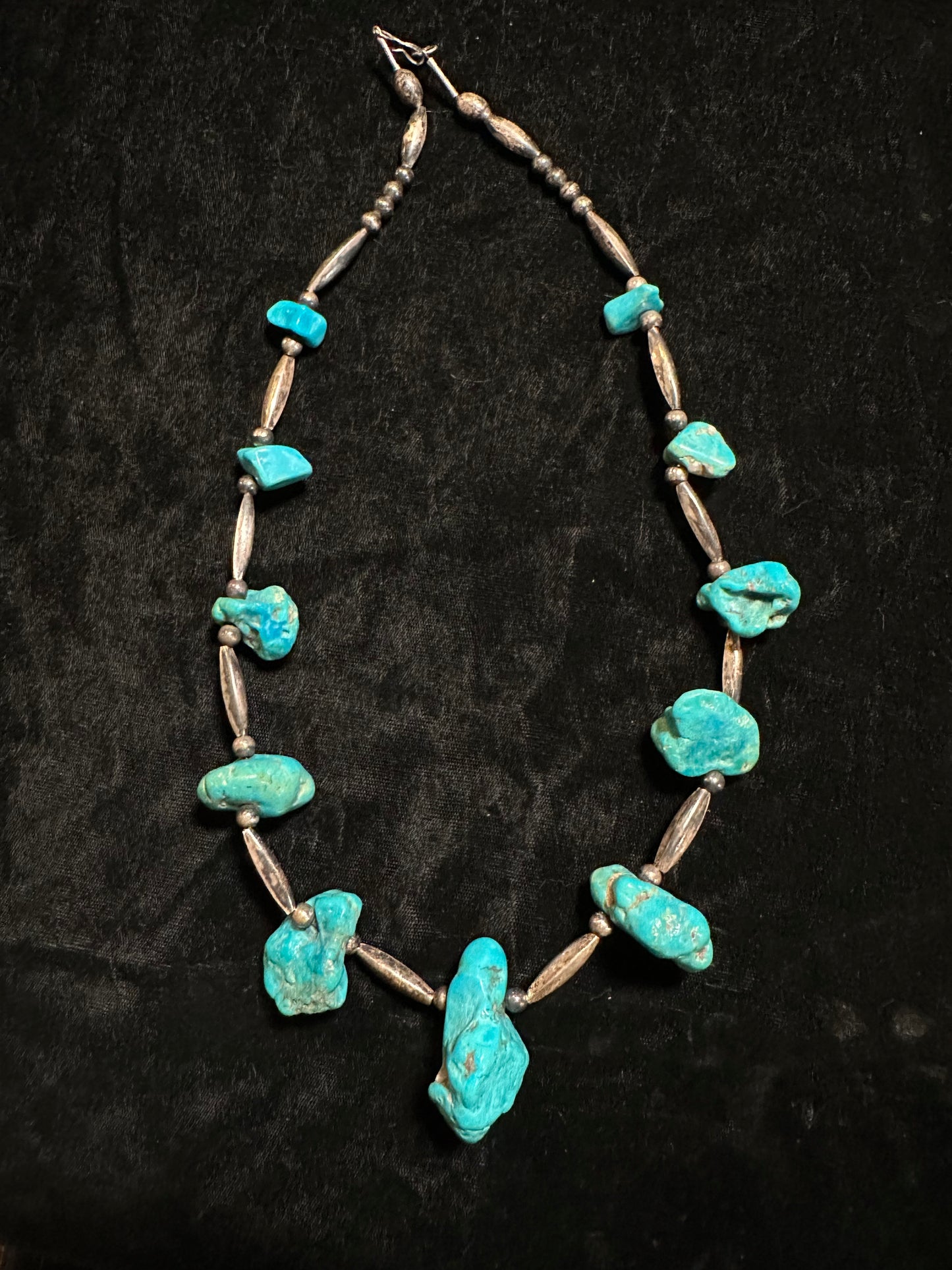22” Vintage Turquoise Nugget Necklace With Navajo Pearls