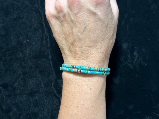 4mm Turquoise Heishi Beaded Memory Wire Adjustable Bracelet