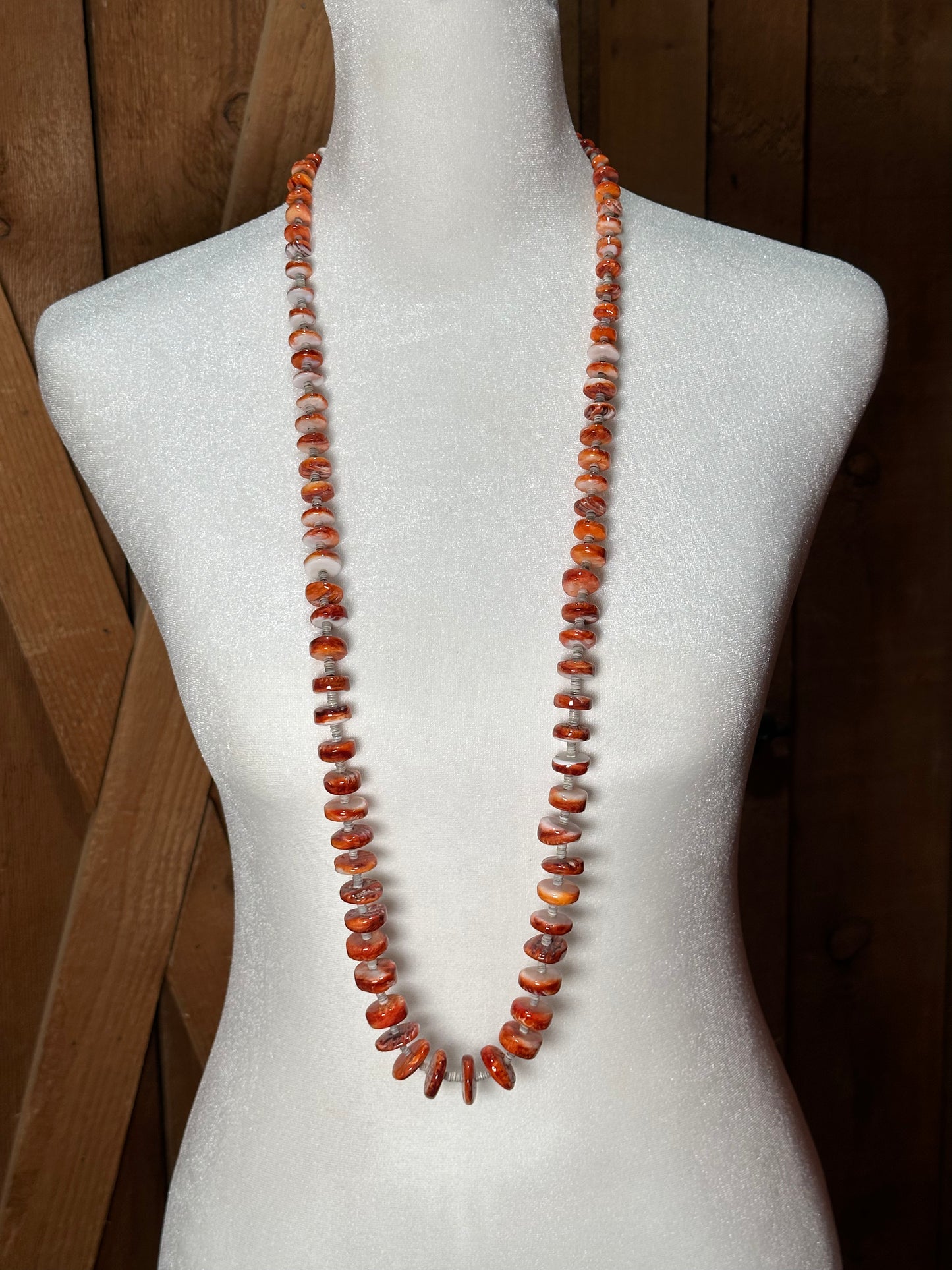 38” Spiny Oyster and Melon Shell Necklace