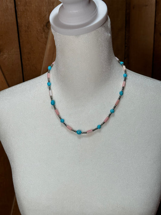 3mm Natural Sleeping Beauty 18" Pink Conch Shell Necklace