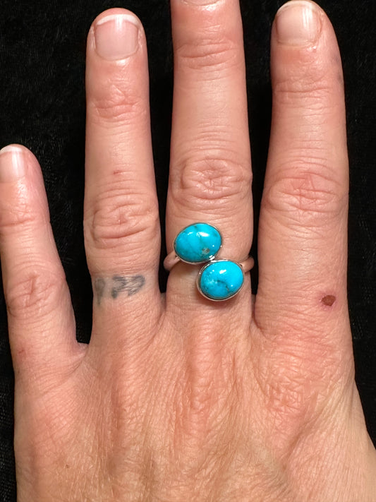 7.0-10.0 Adjustable Sleeping Beauty Turquoise Two-Stone Ring