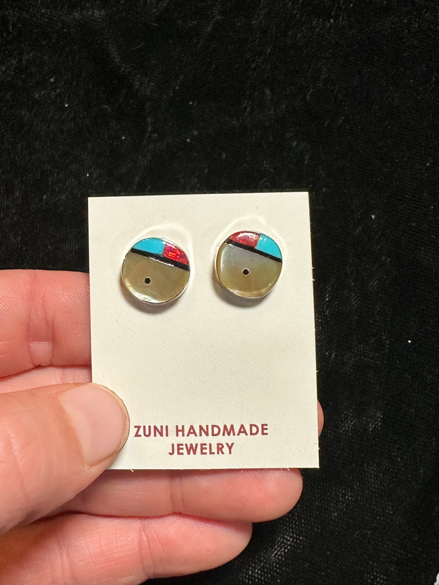 Zuni Sunface Inlay with Mother of Pearl, Opal, and Turquoise Post Earrings