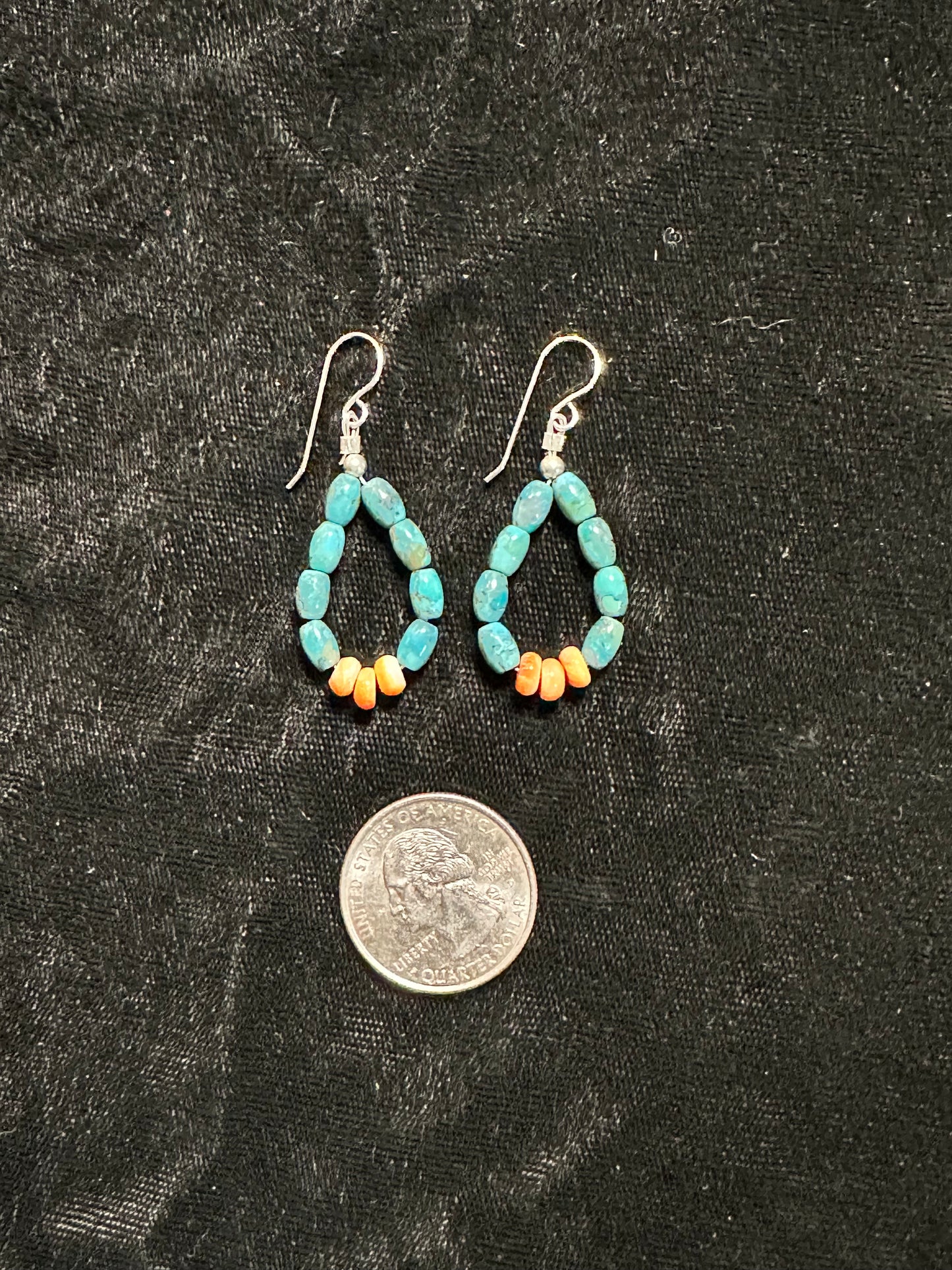 Kingman Turquoise & Spiny Oyster Hook Dangle Earrings