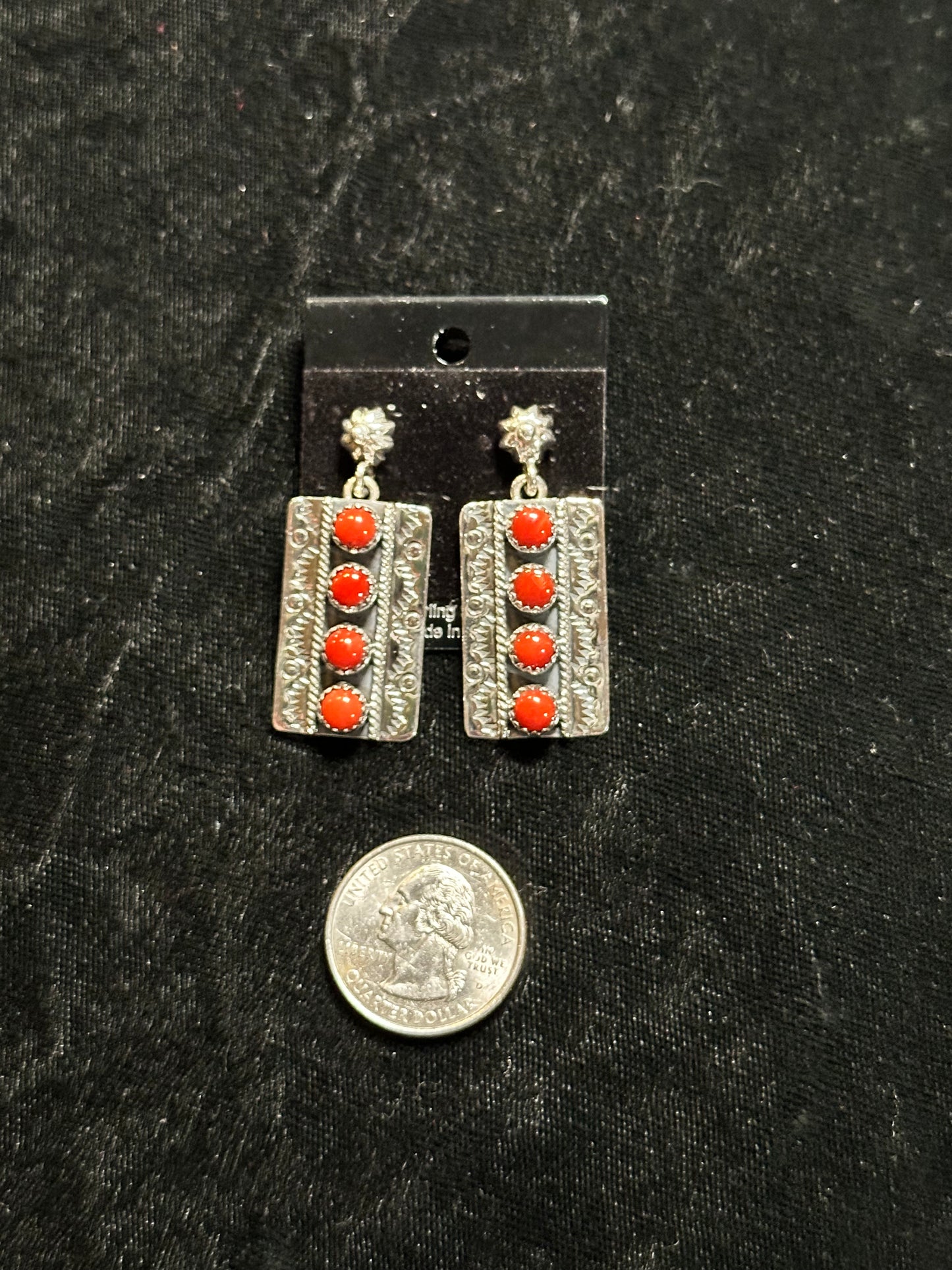 Red Coral and Sterling Silver Post Dangle Earrings by Zia