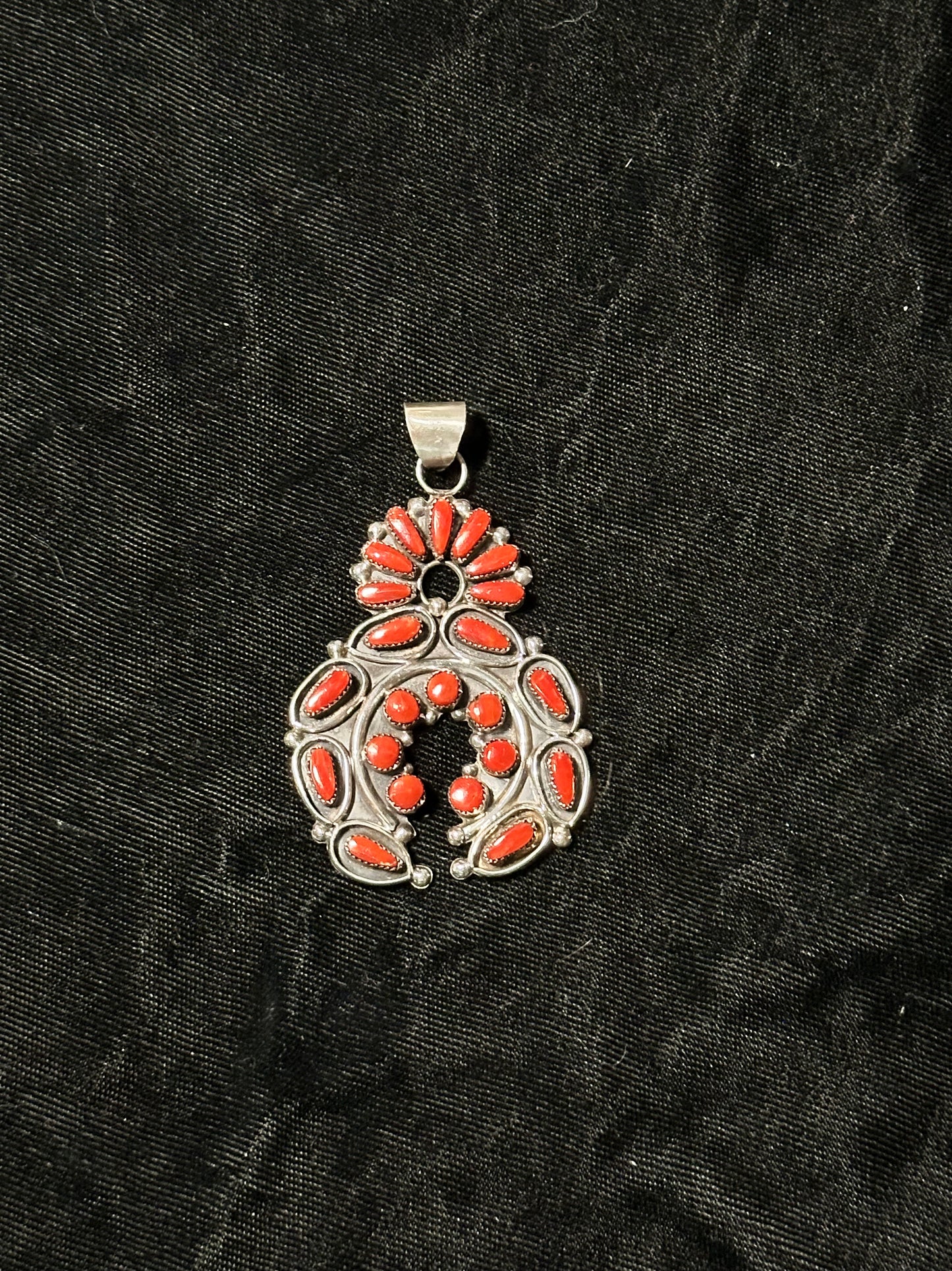 Red Coral Naja Pendant by Violet & Jeffery Begay, Navajo (6.5 bale)