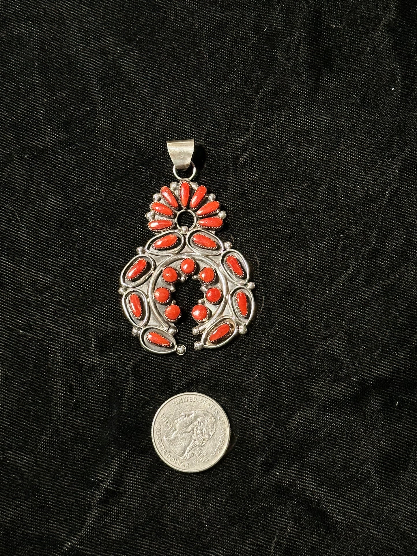 Red Coral Naja Pendant by Violet & Jeffery Begay, Navajo (6.5 bale)