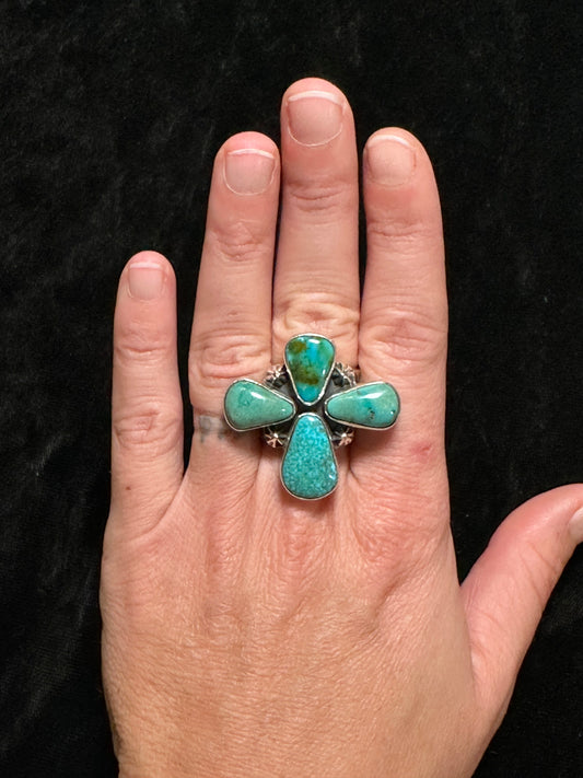 Adjustable Kingman Turquoise Cross Ring By Web