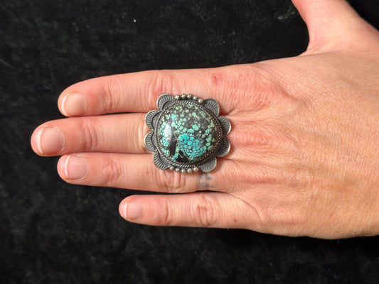 Turquoise Adjustable Ring Large By Mia Long Navajo