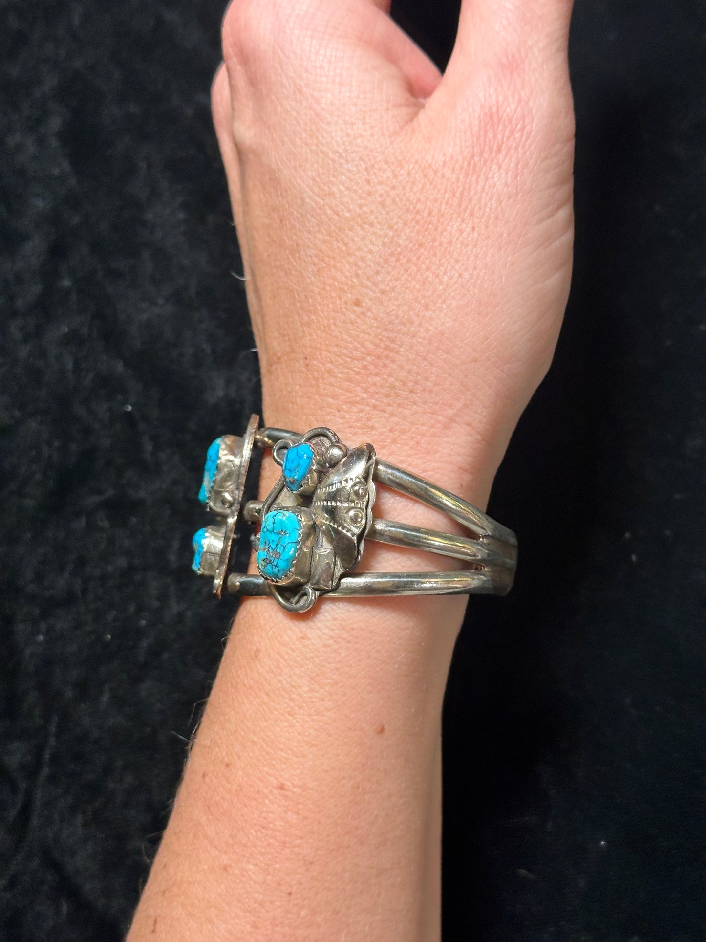 6.5” Vintage Kingman Turquoise and Sterling Silver Cuff (No flex)