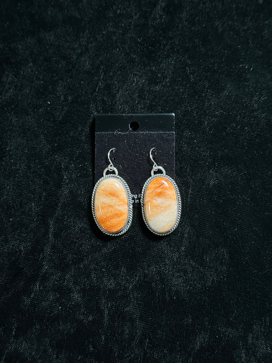 Orange Spiny Oyster Shell Dangle Earring By T. Nez Sr., Navajo