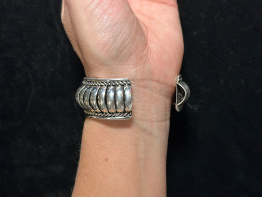 Marked M. Shrimp Tail Silver Cuff, Navajo made