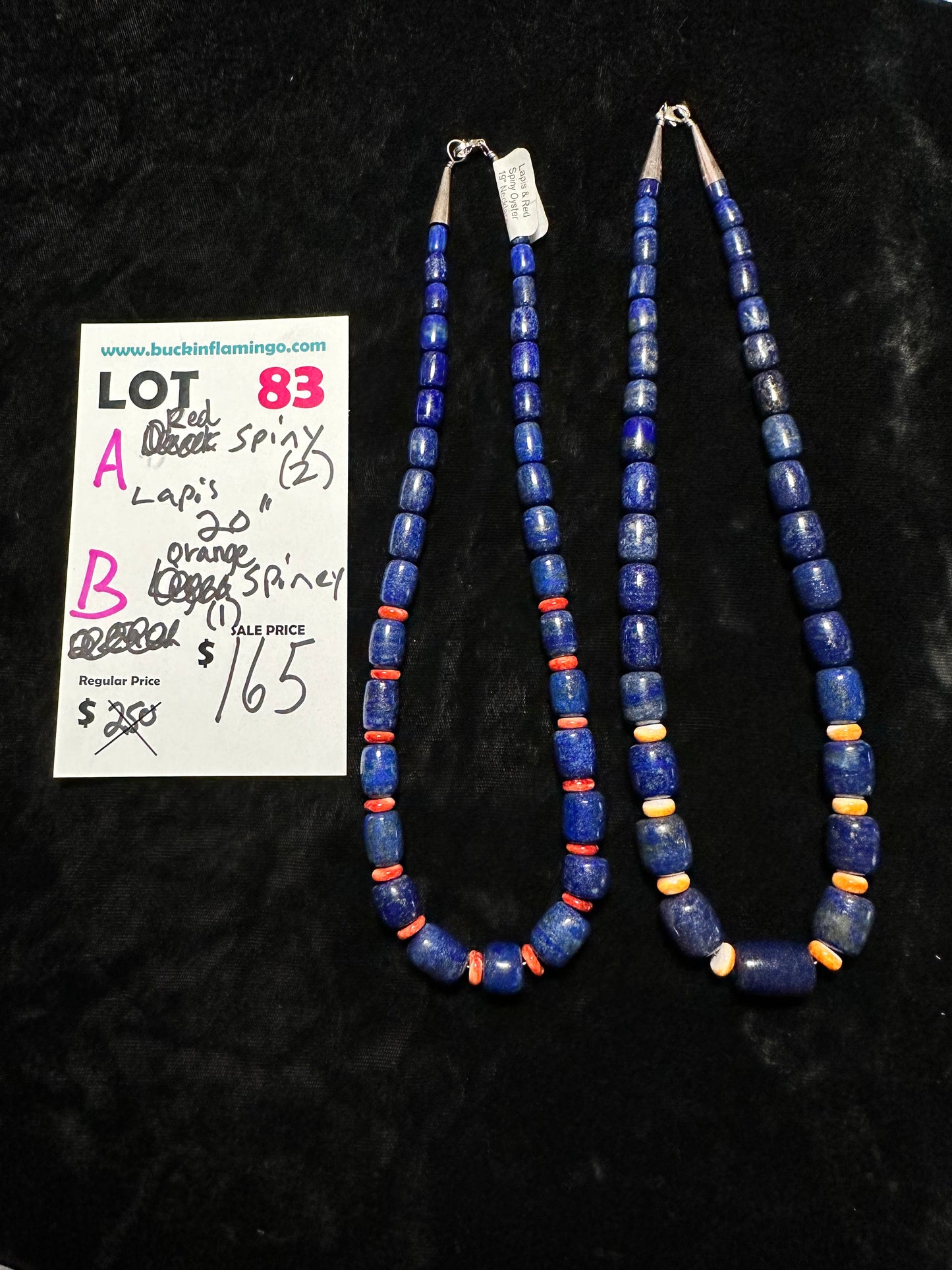 LOT 83 B 12/10 Lapis & Orange Spiny Oyster 20" Necklace