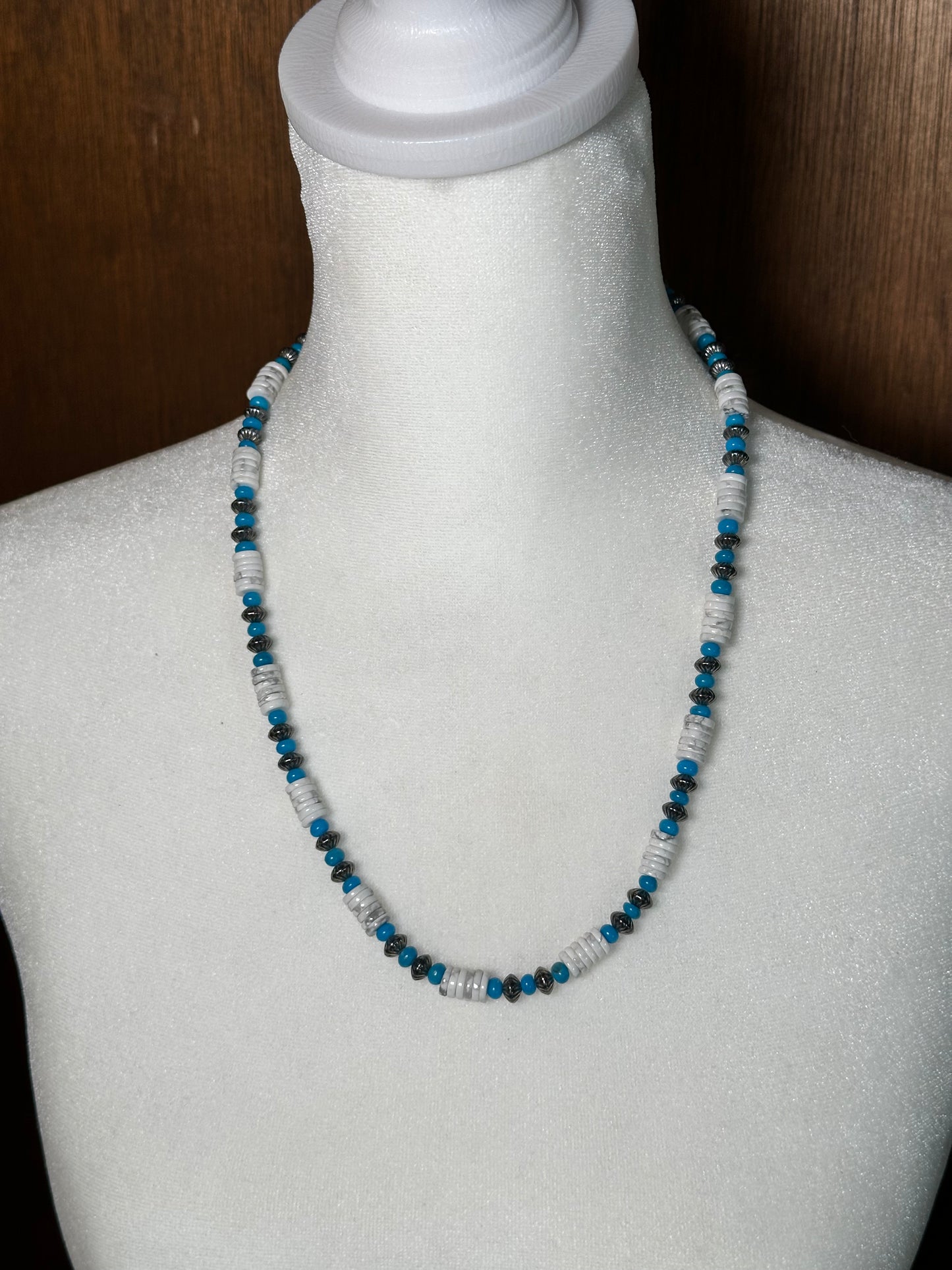 White Howlite, Turquoise, and 7mm Silver Beads