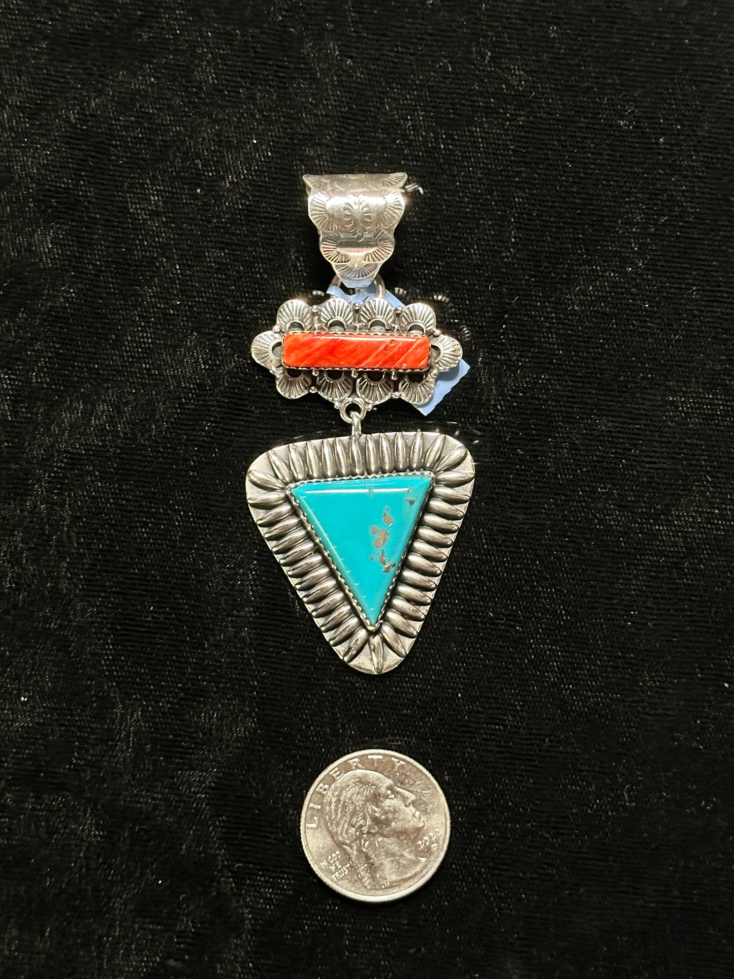 Smaller Oval Spiny Oyster and Turquoise Pendant (11mm bale)