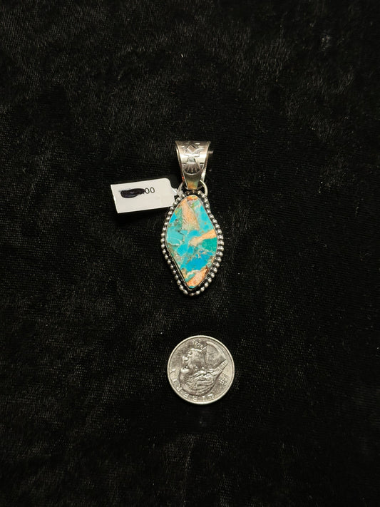 Spiny Turquoise Wavy Diamond Pendant with a 16mm bale By T. Nez. SR Navajo