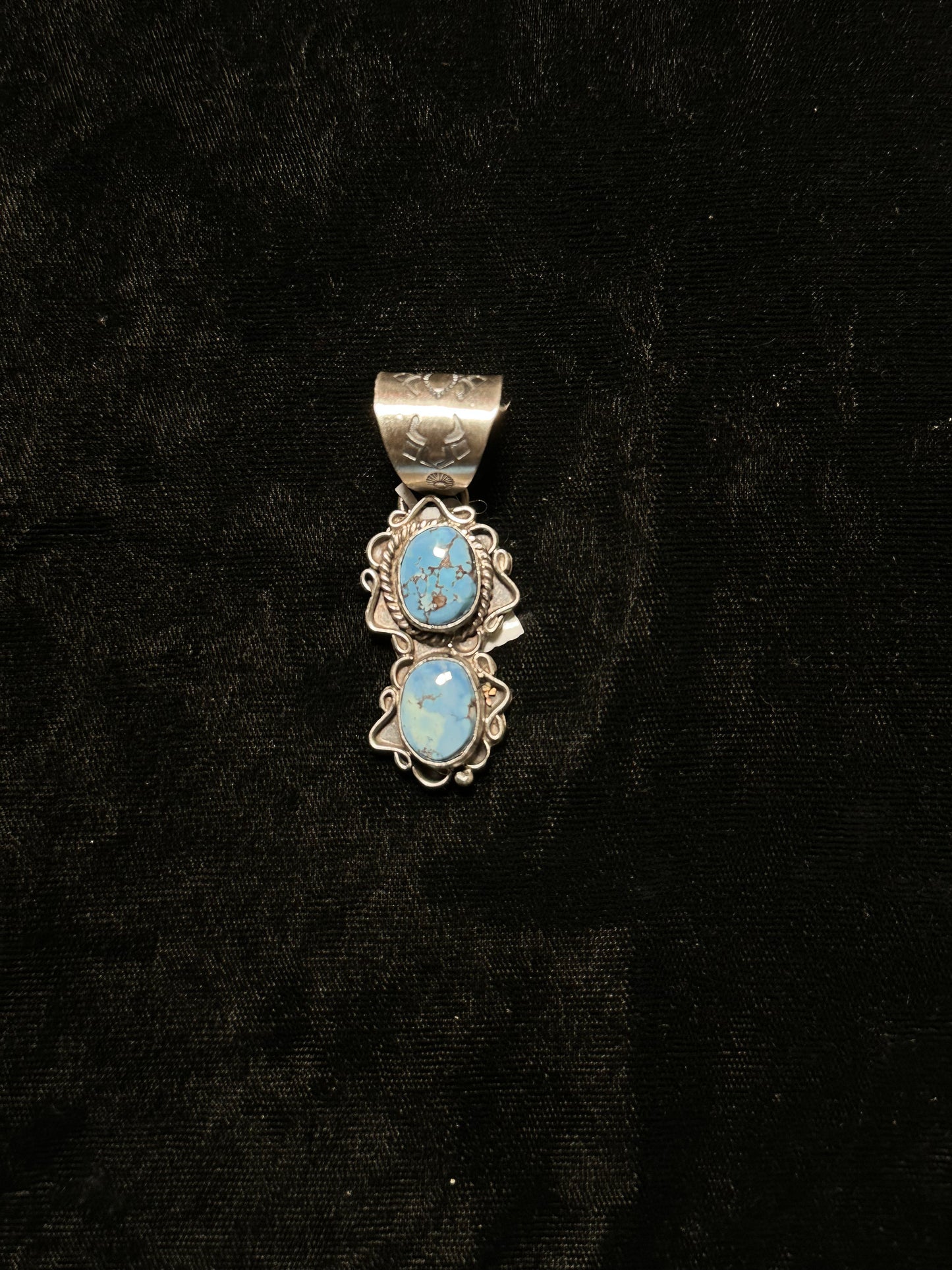 Golden Hills Turquoise 2 Stone Pendant by T. Nez Sr. (13mm bale)