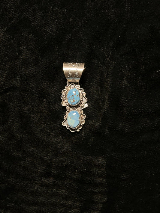 Golden Hills Turquoise 2 Stone Pendant by T. Nez Sr. (13mm bale)