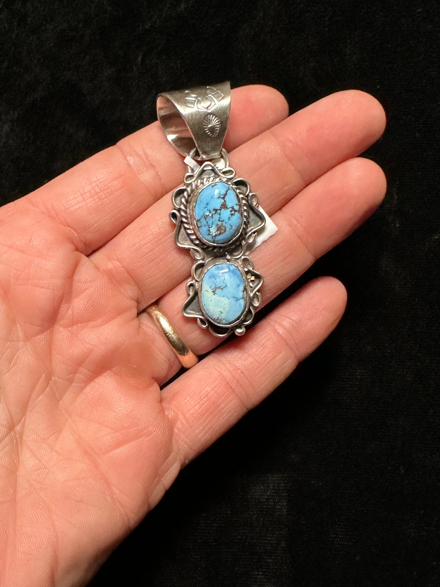 Golden Hills Turquoise 2 Stone Pendant by T. Nez Sr. (13mm bale)