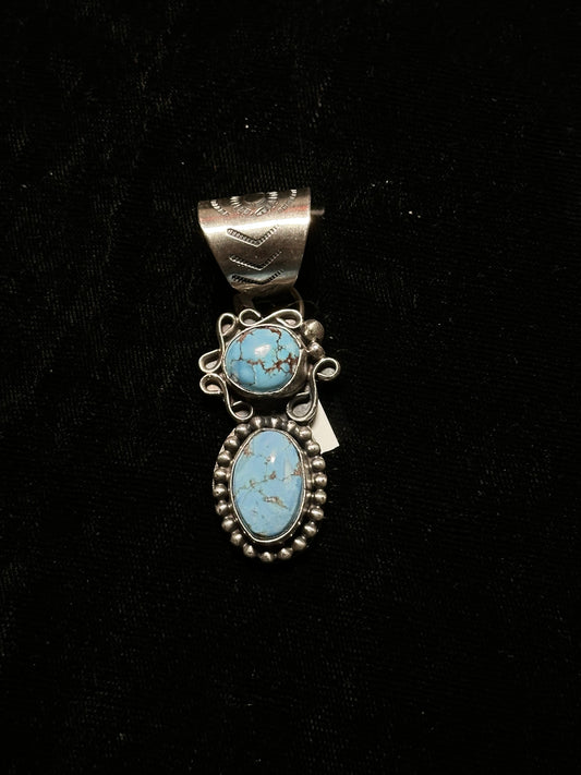 Golden Hills Turquoise 2 Stone Pendant by T. Nez Sr. (13mm bale)