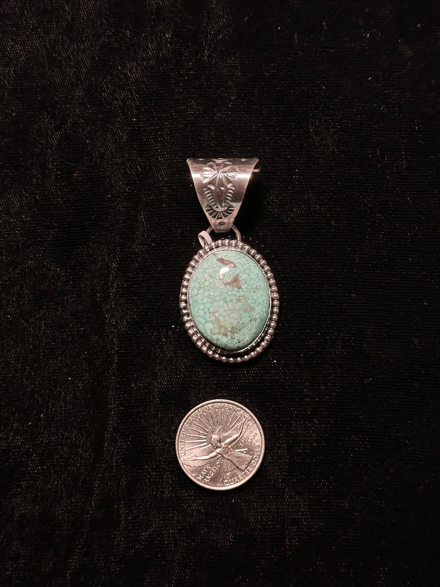 Elisa Turquoise Pendant by T. Nez, Sr., Navajo made (13.5mm bale)