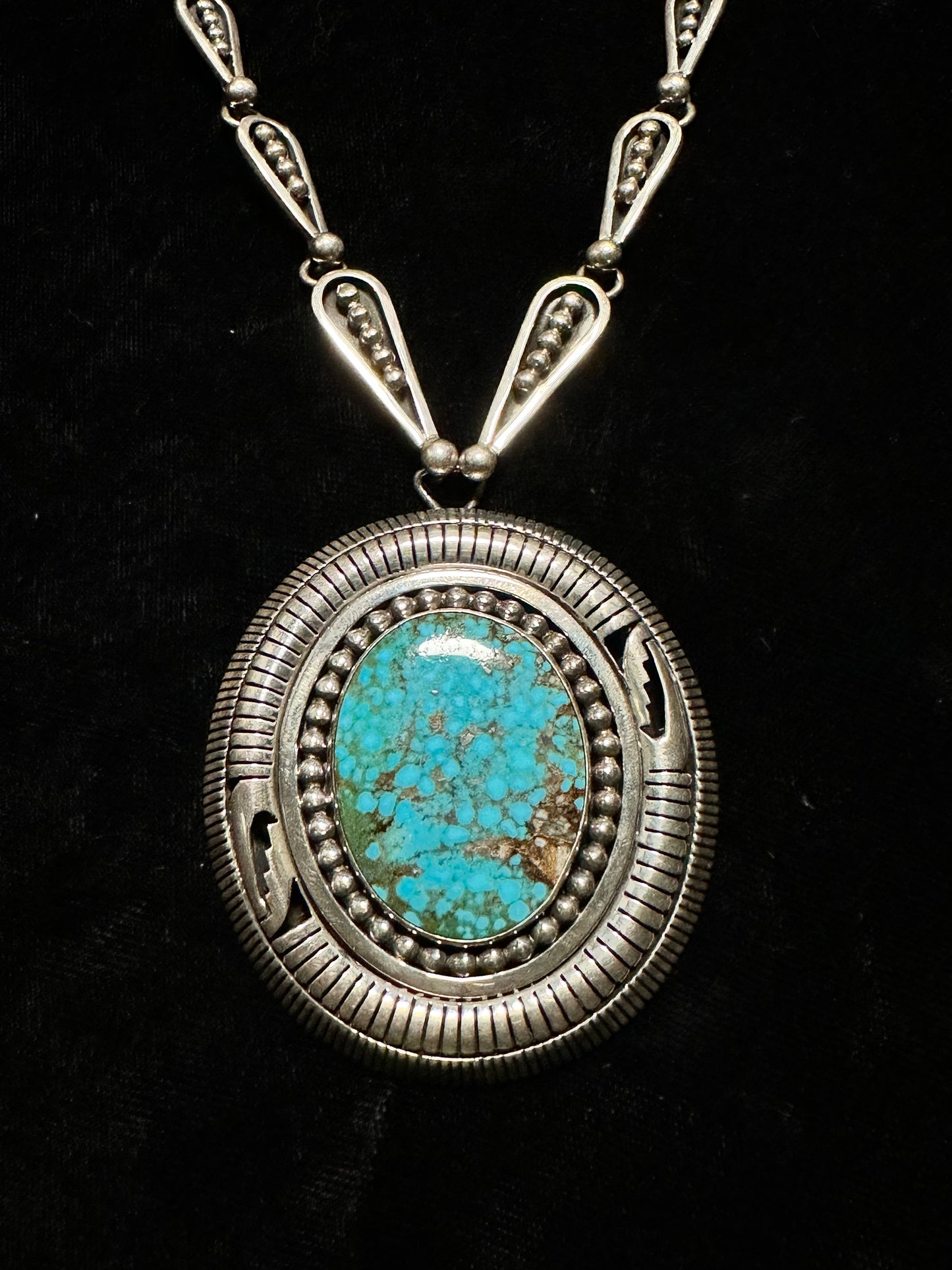 18" High Grade Kingman Turquoise Necklace and Earrings Set by Johnathan Nez, Navajo