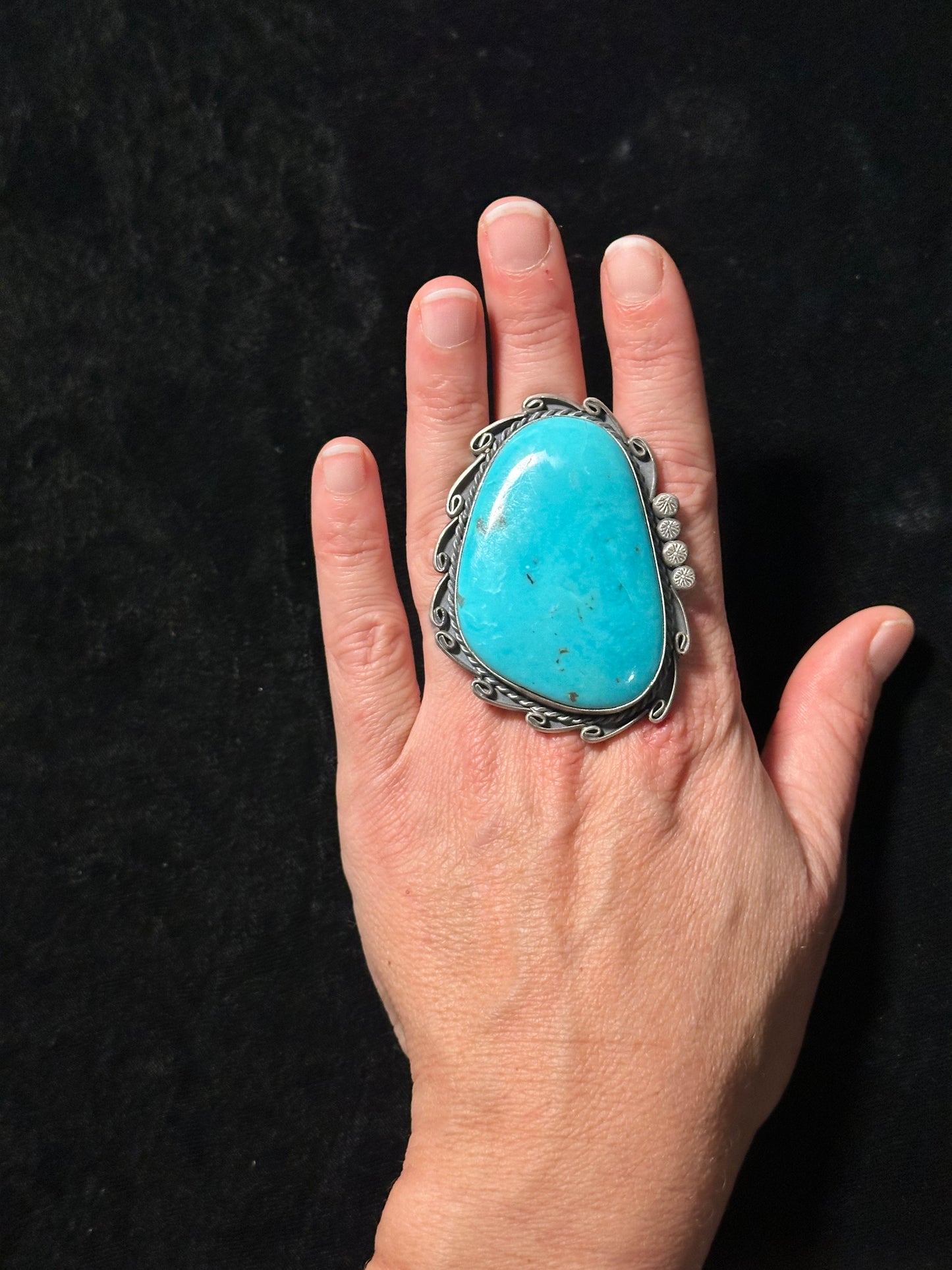 12.0 Kingman Turquoise Heavy Ring By Gilbert Nez, Navajo