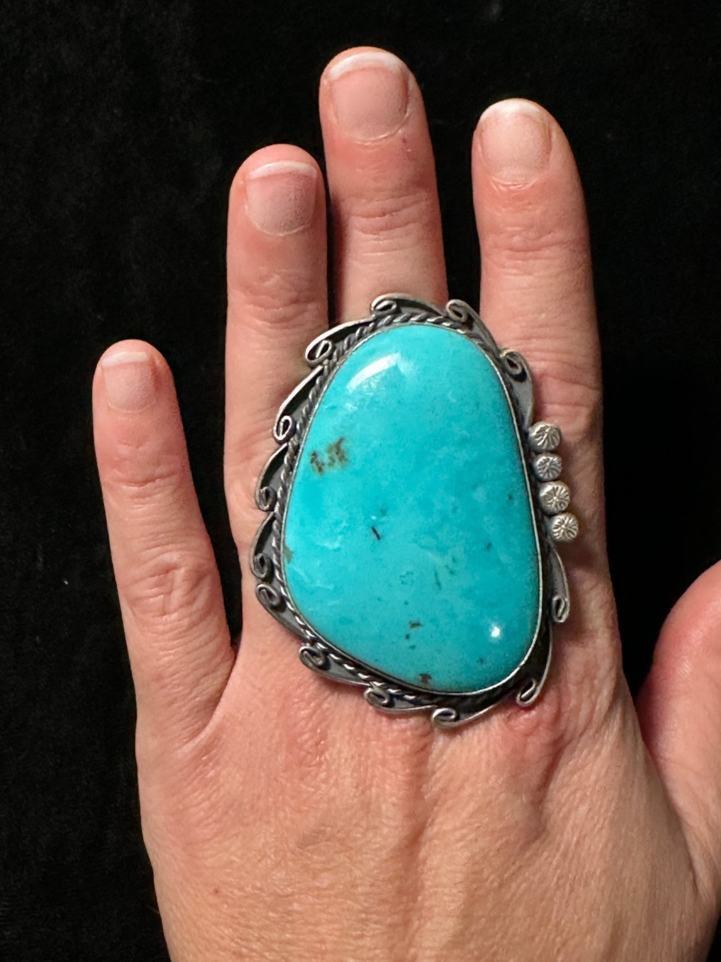 12.0 Kingman Turquoise Heavy Ring By Gilbert Nez, Navajo