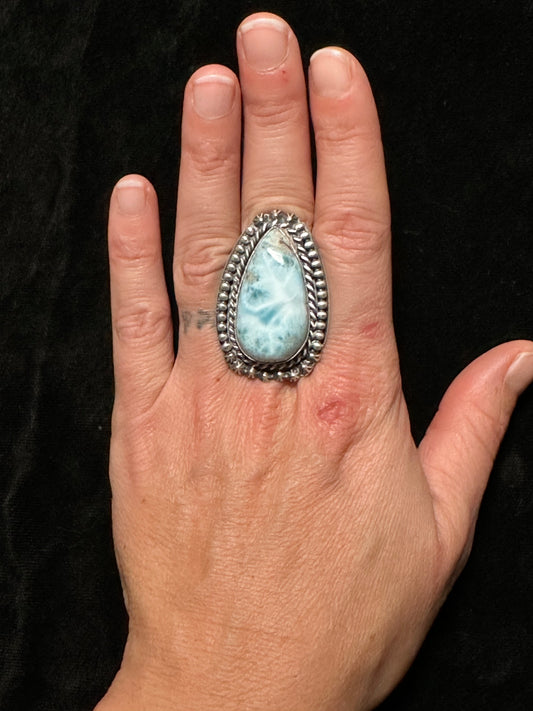 9.0 Larimar Heavy Silver Ring by Zia