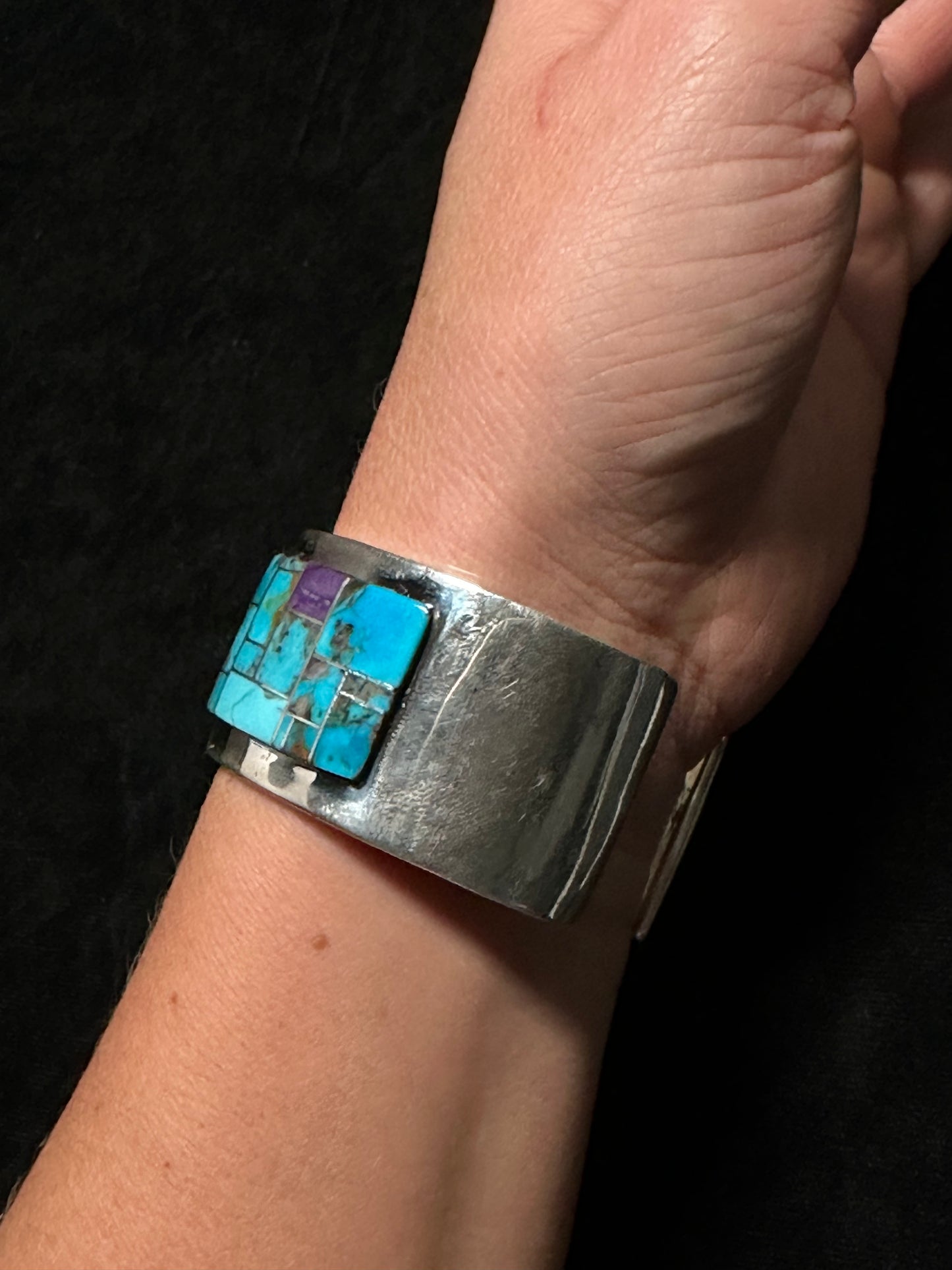 Bisbee Turquoise and Sugilite Inlay Cuff Bracelet By Tommy Jackson, Navajo