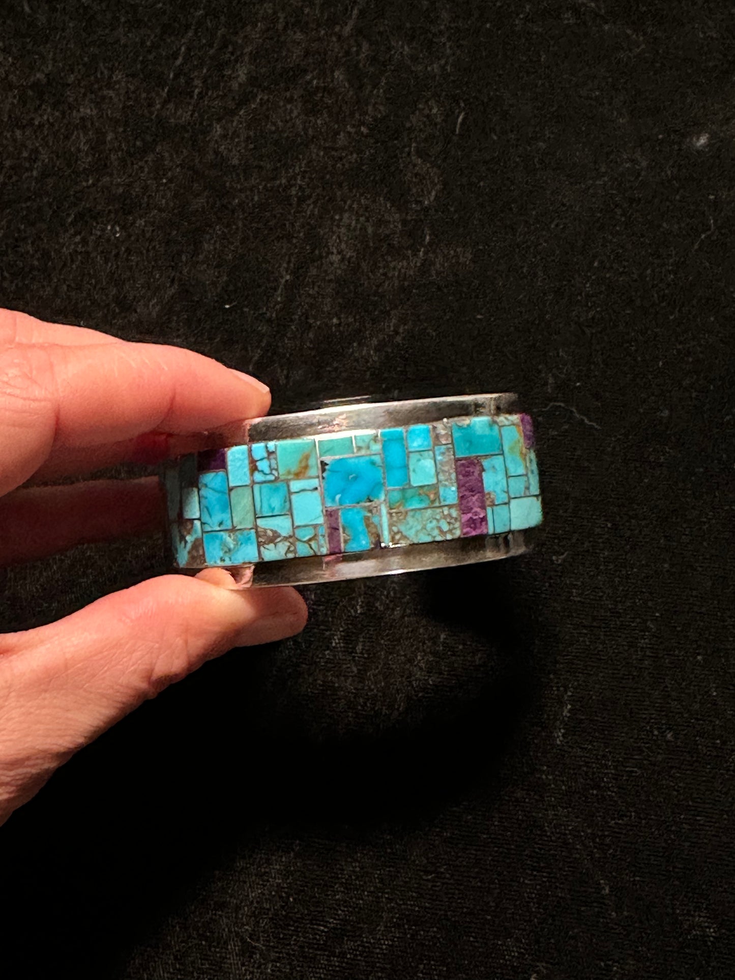 Bisbee Turquoise and Sugilite Inlay Cuff Bracelet By Tommy Jackson, Navajo