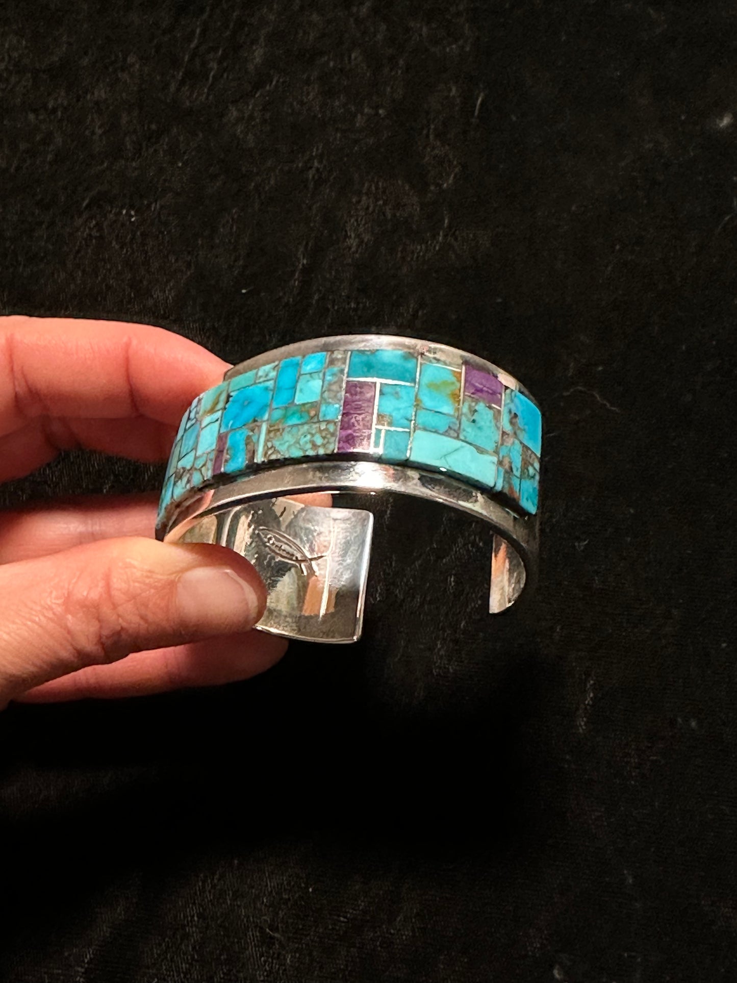 Bisbee Turquoise and Sugilite Inlay Cuff Bracelet By Tommy Jackson, Navajo