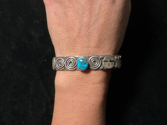 6 3/4” Cuff with Bisbee Stone and Silver Overlay by Alex Sanchez, Navajo