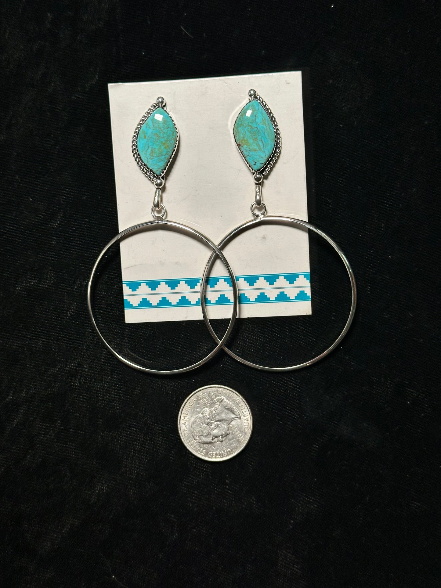 Kingman Turquoise Dangle Hoop Earrings By Christina Jackson, Navajo